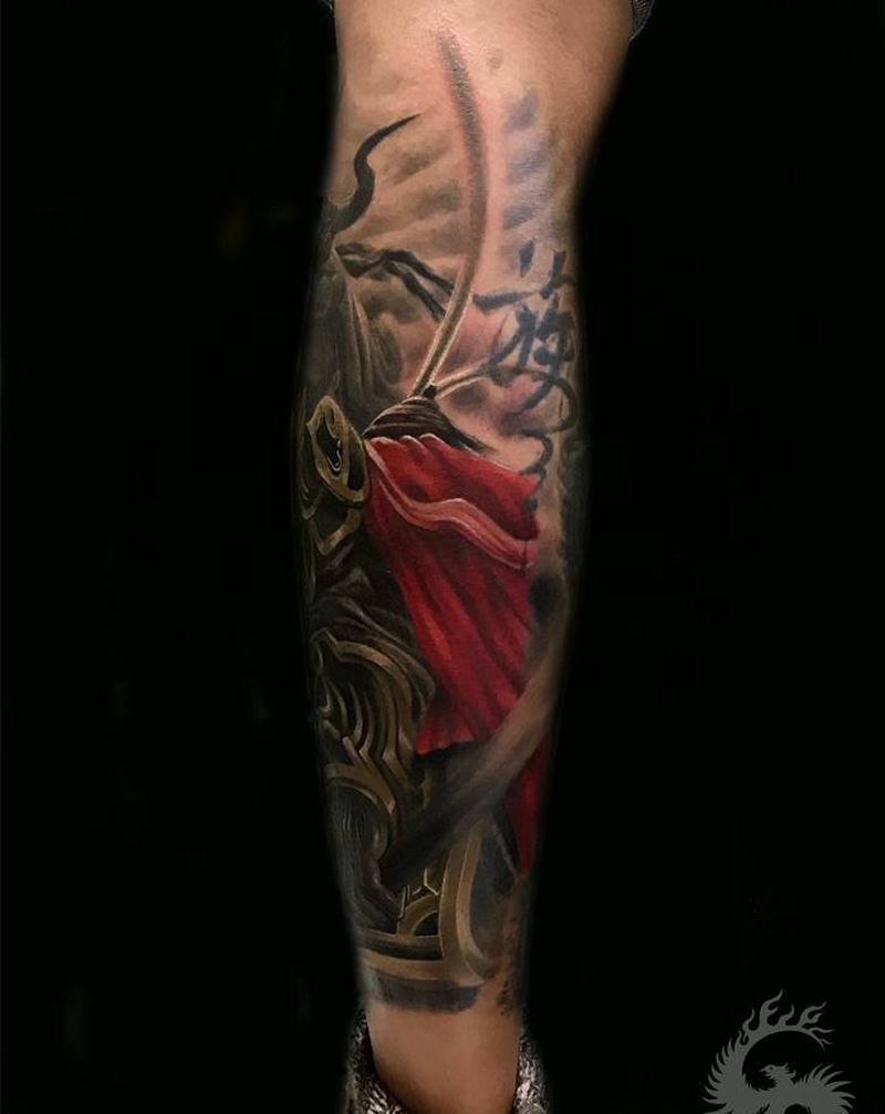 孙悟空大战牛魔王纹身图片_腿部新传统纹身图案