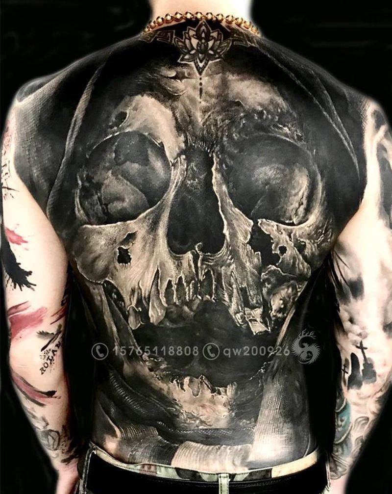 死神纹身图片_背部欧美写实纹身图案