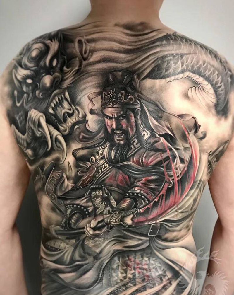 关公纹身图片_背部新传统纹身图案