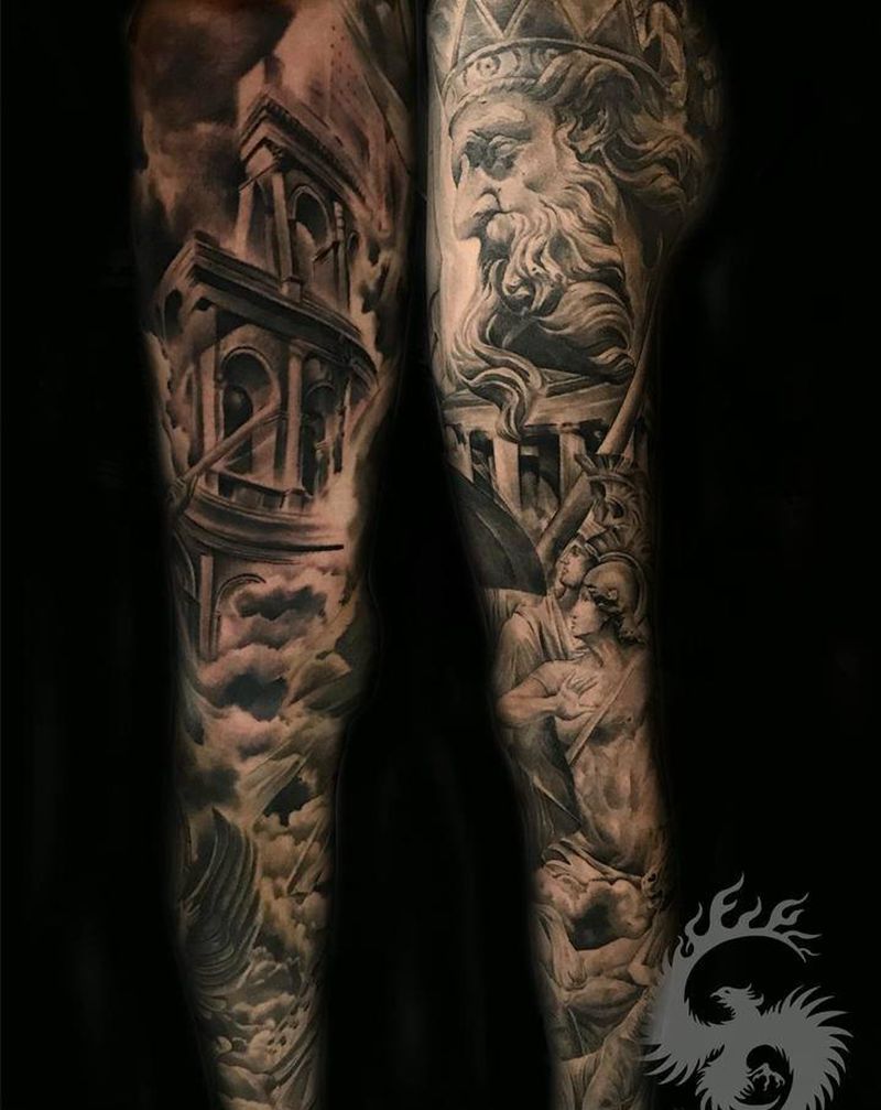 花腿纹身图片_腿部欧美写实纹身图案