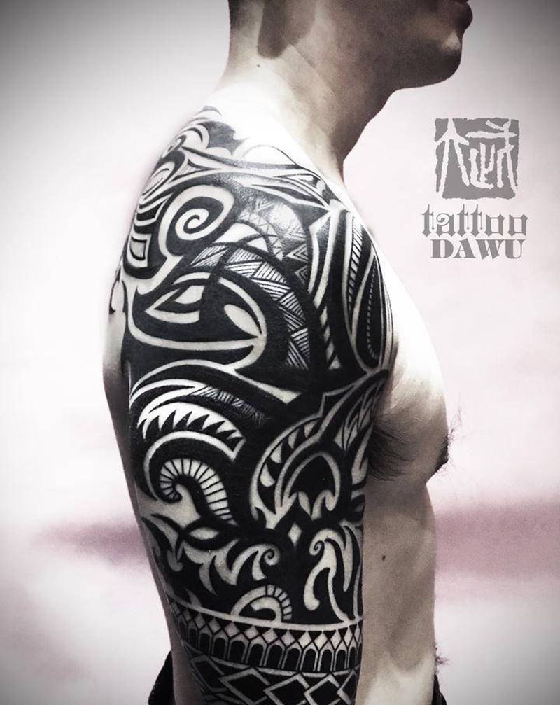 图腾精修纹身图片_肩部手臂图腾自创纹身图案