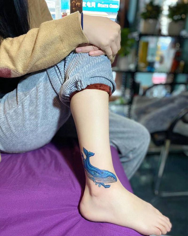 鲸鱼纹身图片_水彩纹身图案