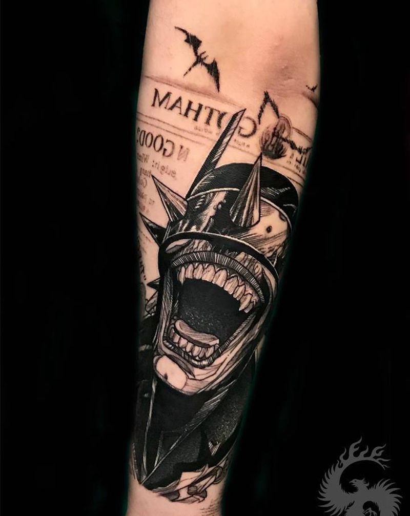 狂笑之蝠纹身图片_手臂点刺欧美写实纹身图案