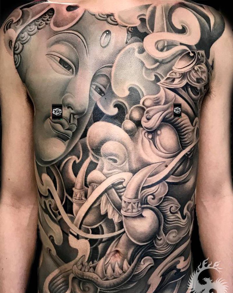 信仰纹身图片_腹部新传统纹身图案