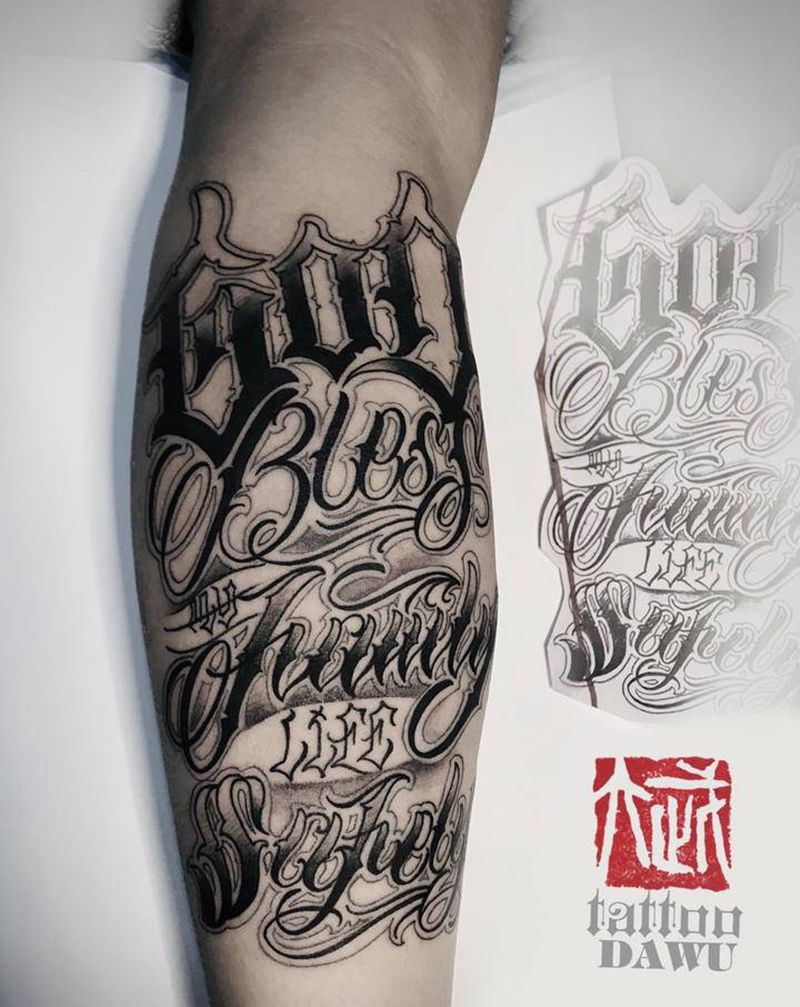 西海岸花体字纹身图片_腿部手臂花体字纹身图案