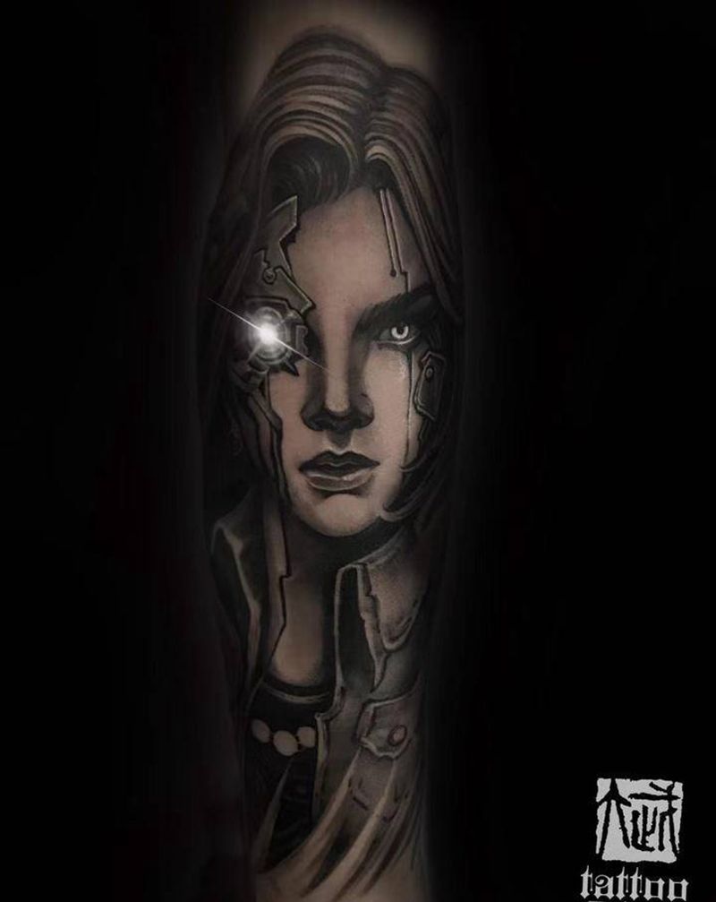 赛博朋克风纹身图片_手臂腿部欧美写实纹身图案