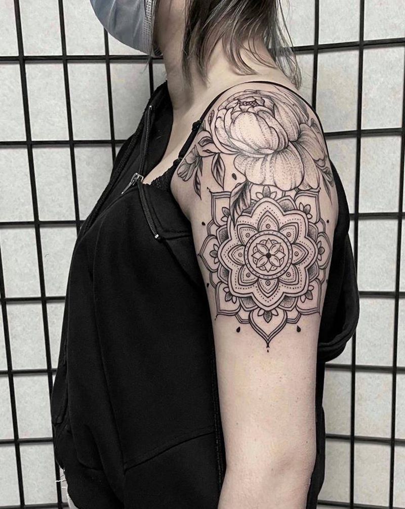 素花 梵花纹身图片_手臂点刺几何纹身图案