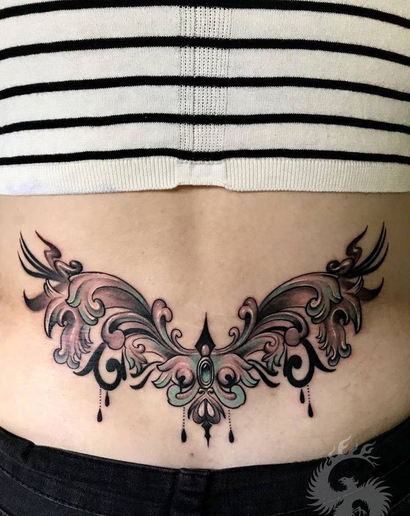 腰花纹身图片_腰部新传统纹身图案