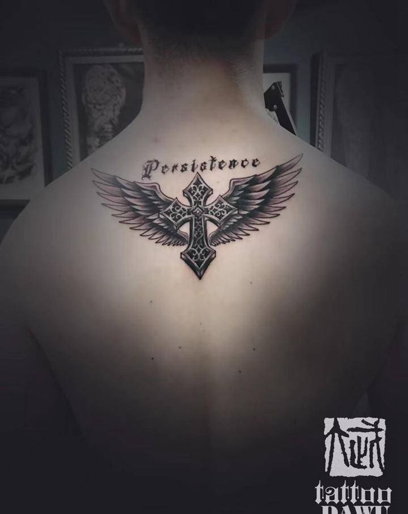 原创翅膀纹身图片_背部肩部点刺翅膀原创纹身图案