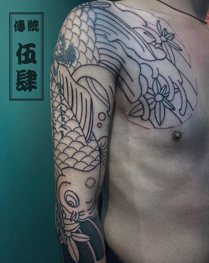 遮盖作品七分袖衔接半甲纹身图片_手臂老传统纹身图案