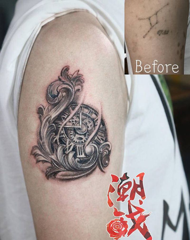 指引纹身图片_手臂欧美写实遮盖纹身图案