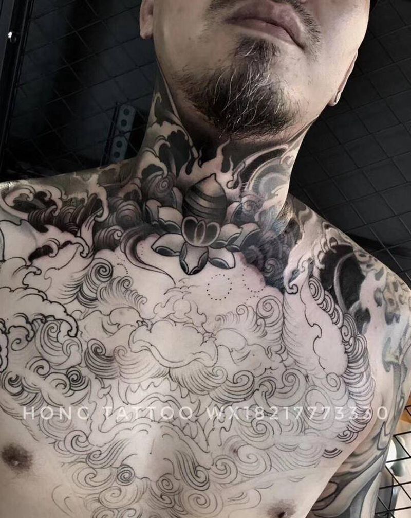 HONG TATTOO 狠人一纹身图片_胸部颈部新传统纹身图案