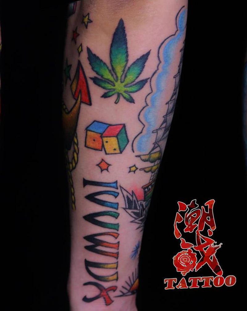 拼接小包臂纹身图片_手臂Old SchoolNew School包臂纹身图案