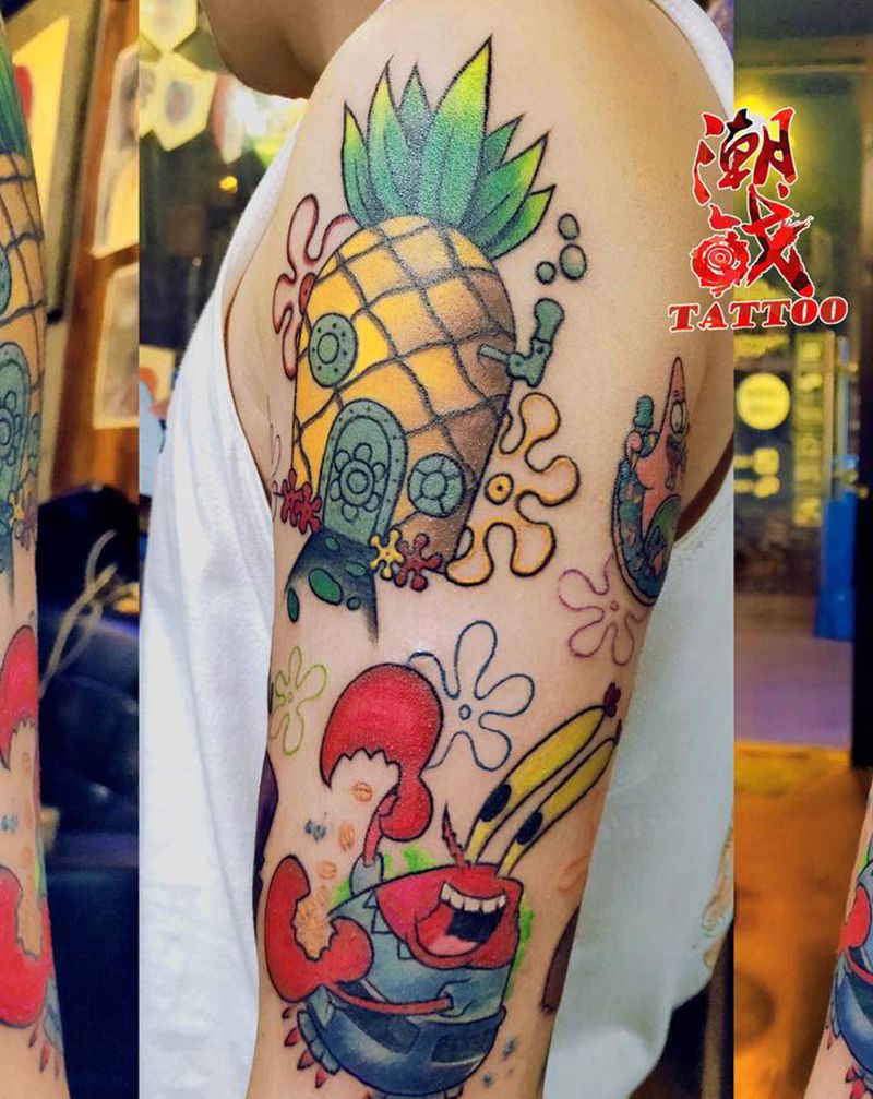 海绵宝宝纹身图片_手臂New School纹身图案