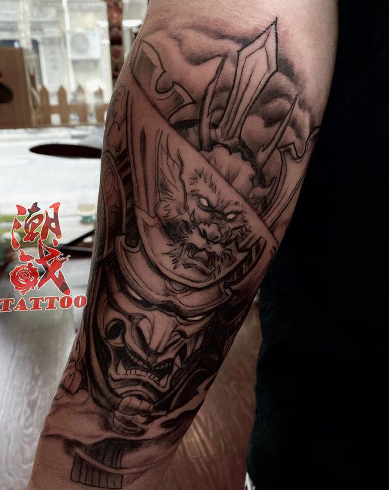 鬼武士纹身图片_手臂新传统鬼武士纹身图案