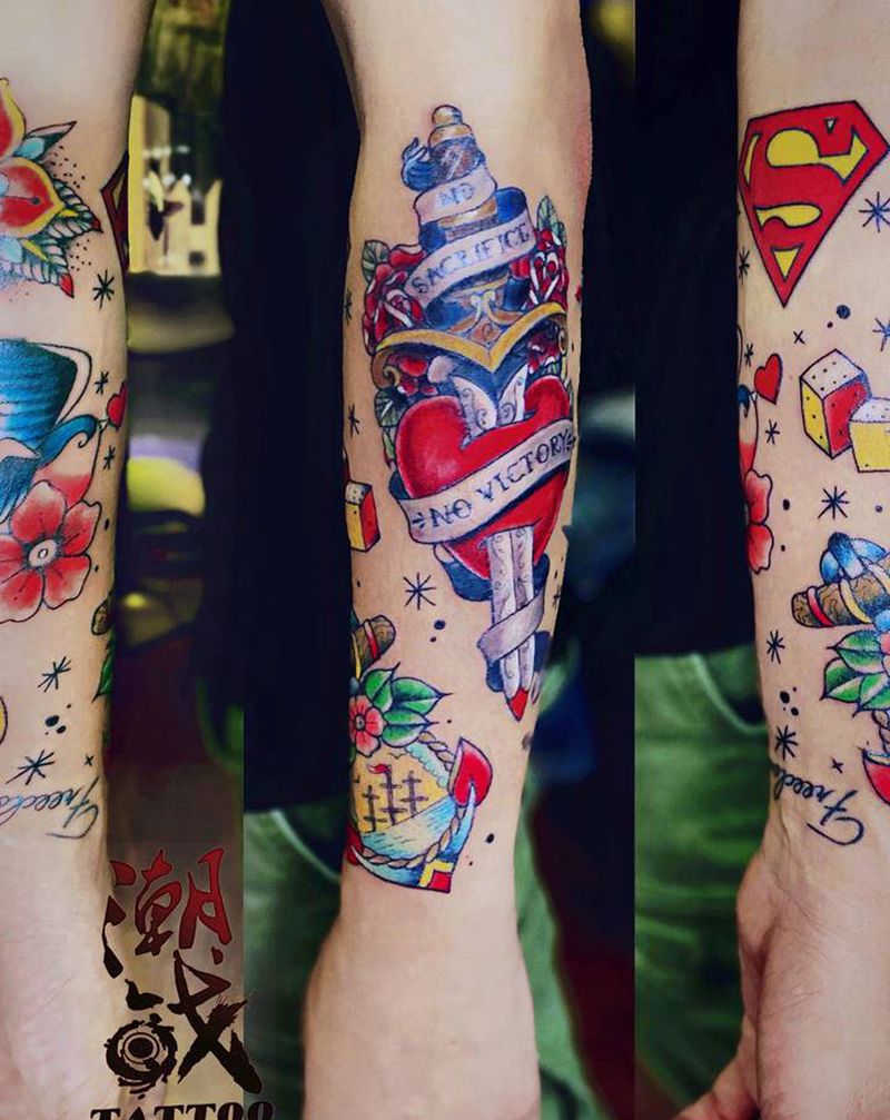 old school包臂纹身图片_手臂Old SchoolNew School包臂纹身图案