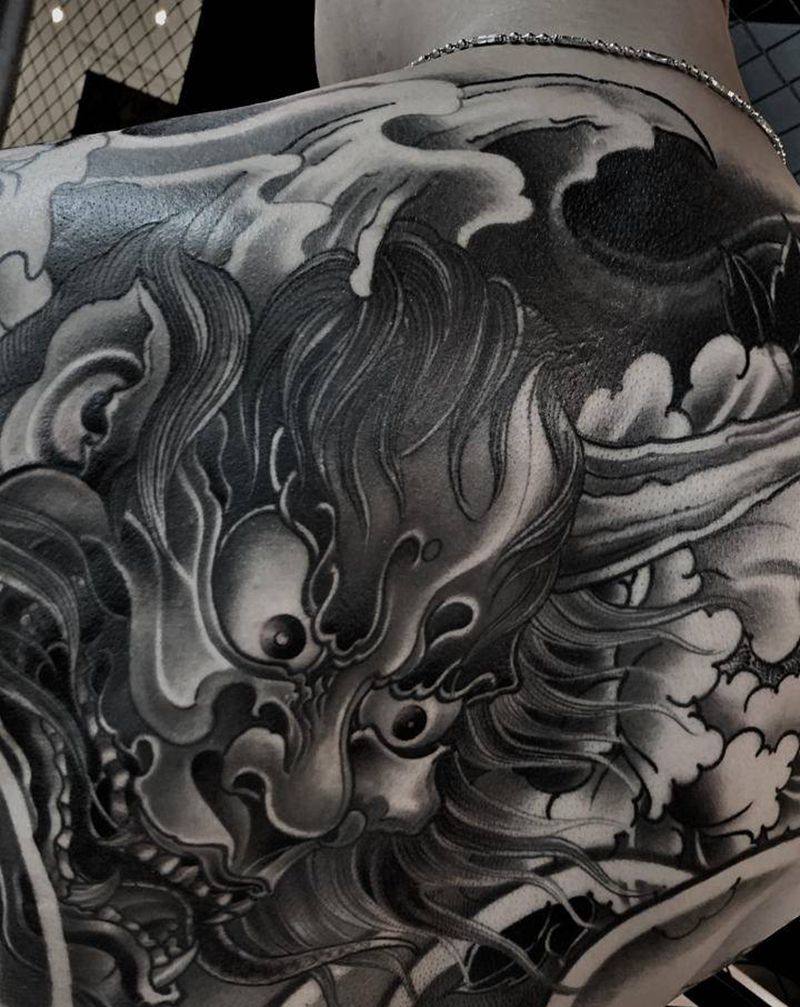 般若牡丹遮盖结束纹身图片_背部手臂新传统纹身图案