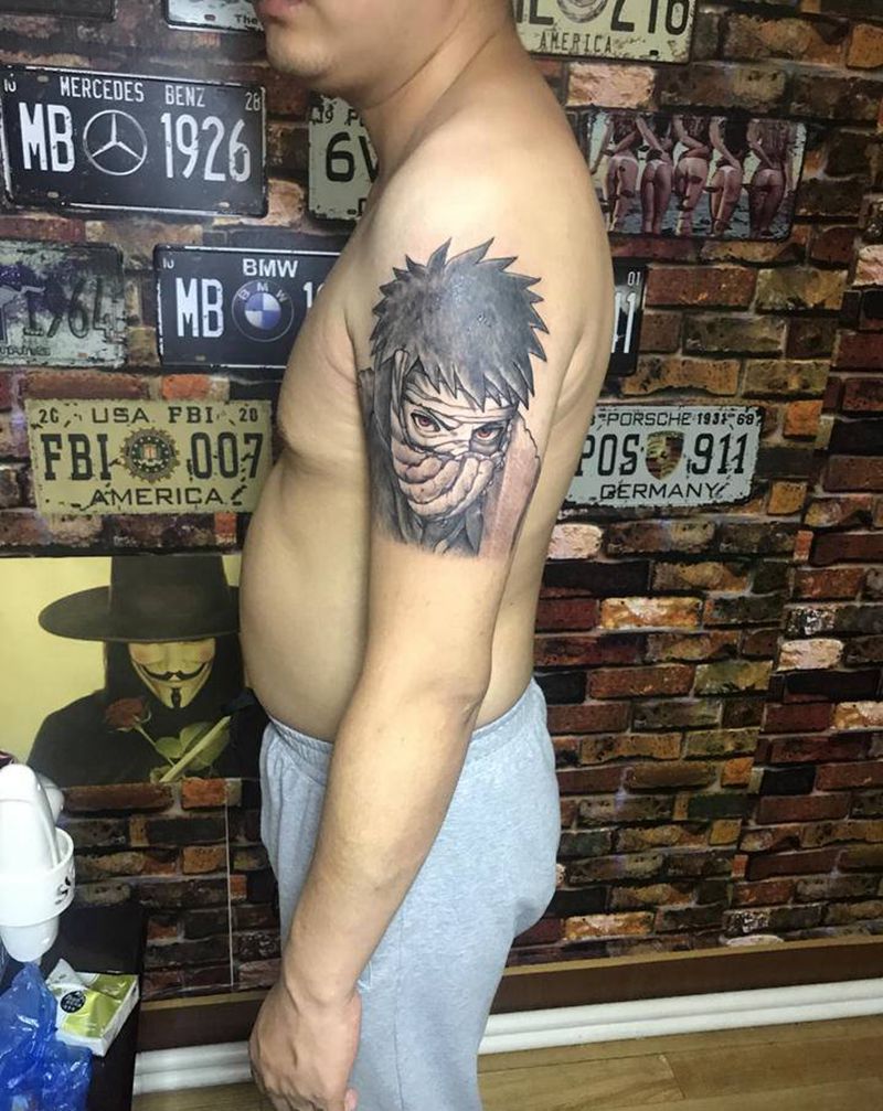 宇智波带土纹身图片_手臂欧美写实纹身图案
