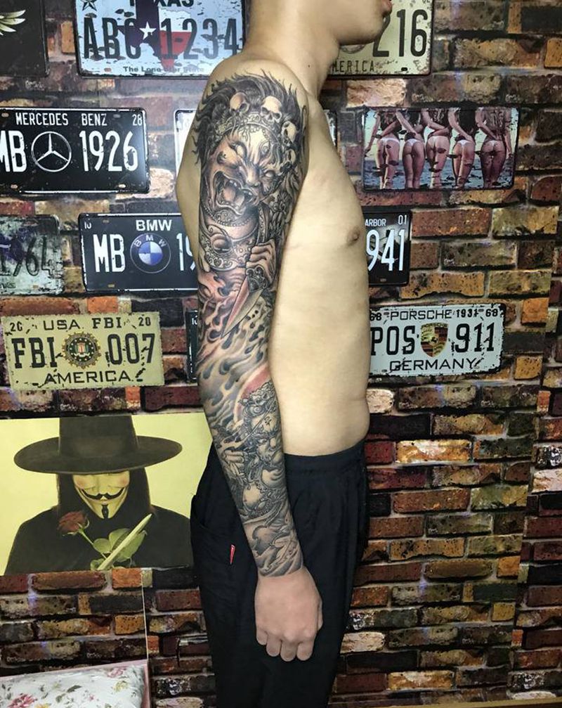 花臂纹身图片_手臂新传统纹身图案