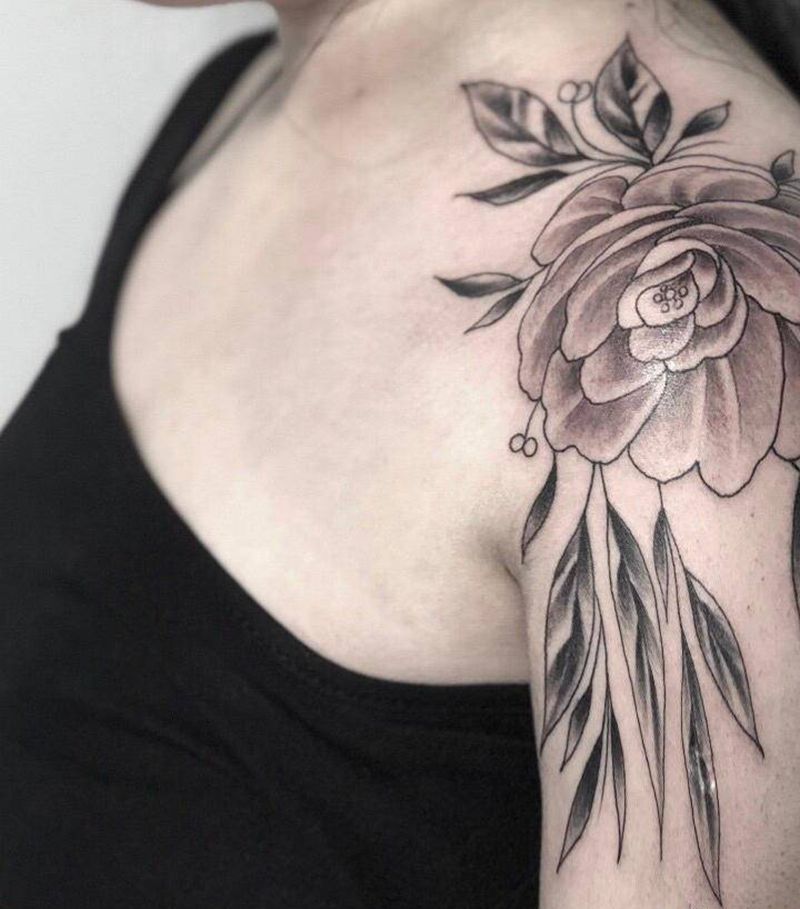 素花纹身图片_肩部清新原创纹身图案