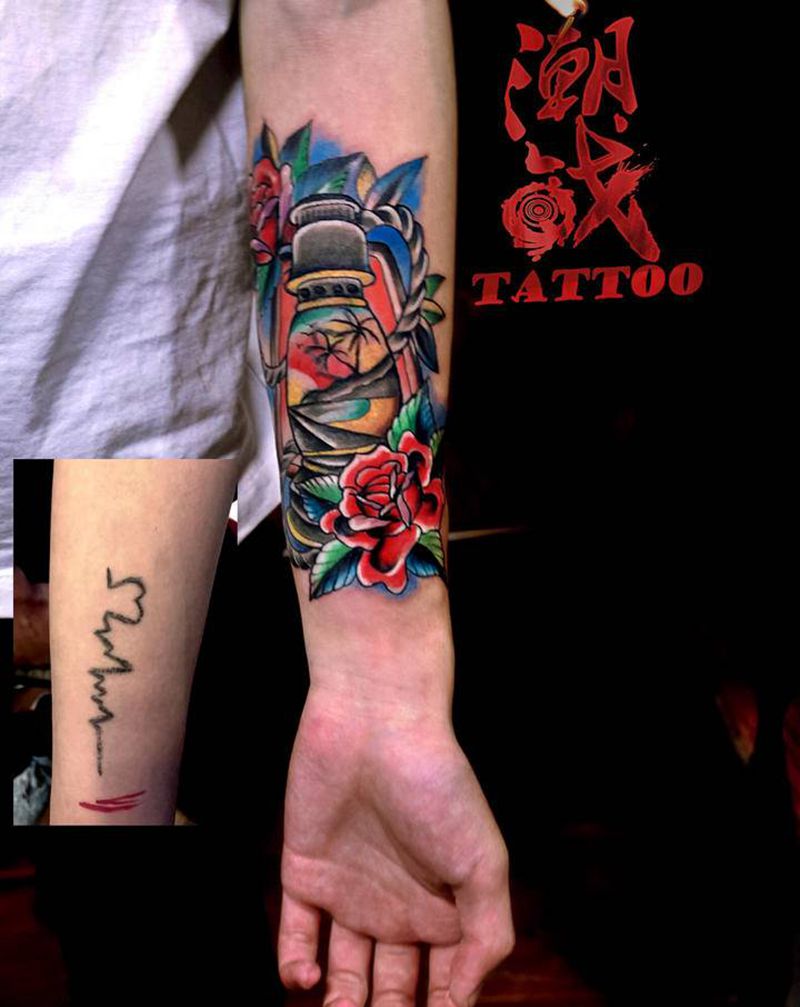 纹身遮盖纹身图片_手臂Old SchoolNew School遮盖纹身图案