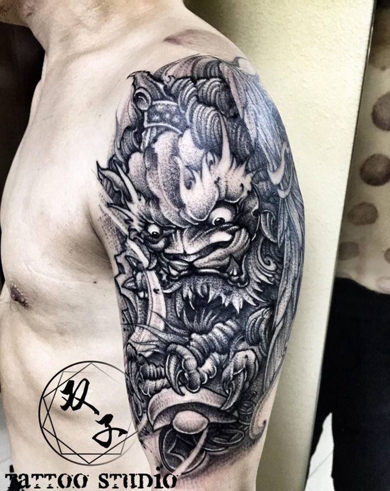 招财貔貅完成纹身图片_手臂点刺新传统纹身图案