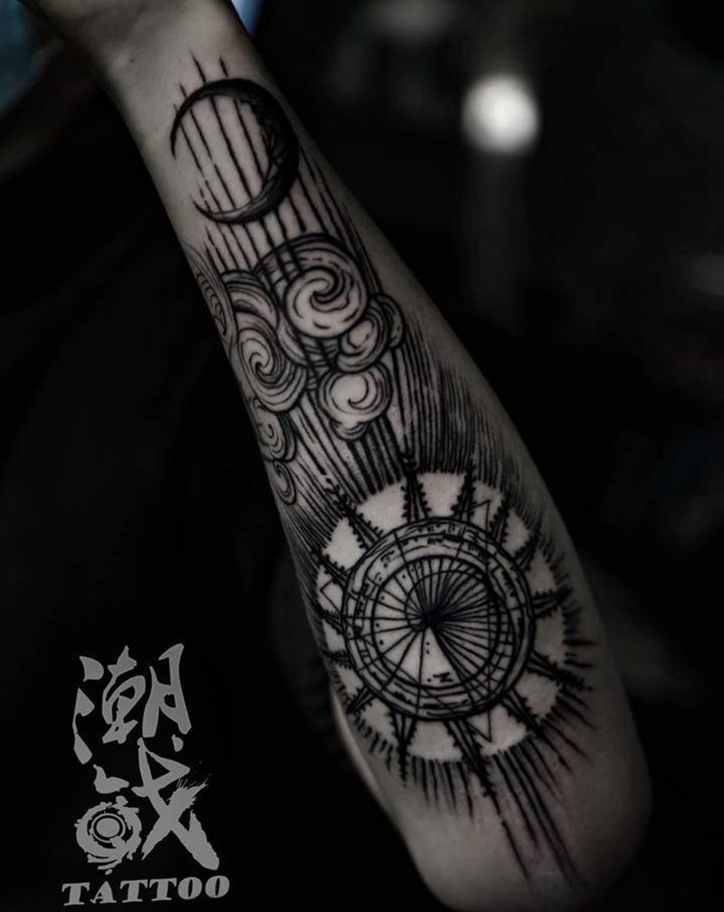 暗黑线条纹身图片_手臂欧美写实几何暗黑纹身图案