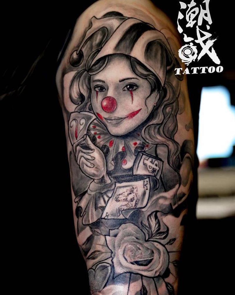 我的爱人纹身图片_手臂欧美写实New School小丑肖像纹身图案