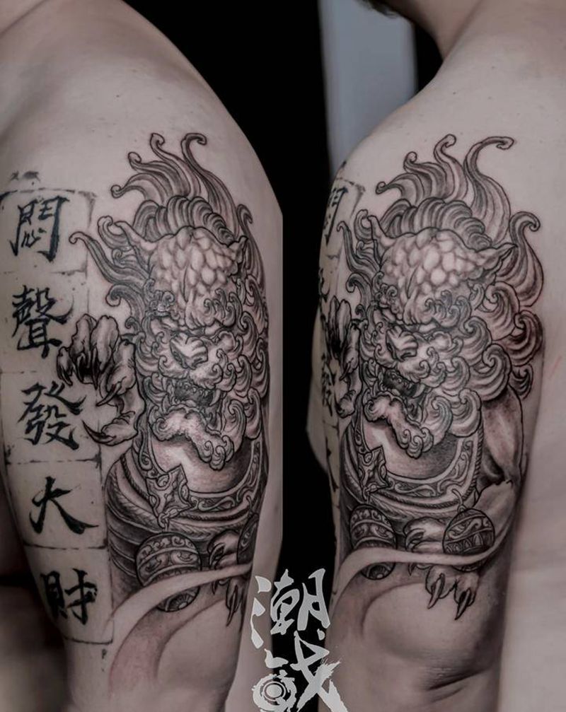 唐狮纹身图片_手臂新传统唐狮纹身图案