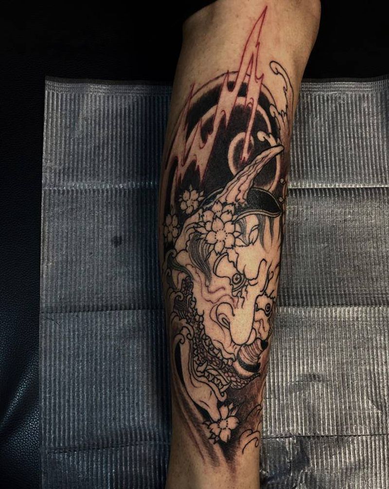 般若⚡纹身图片_腿部新传统纹身图案