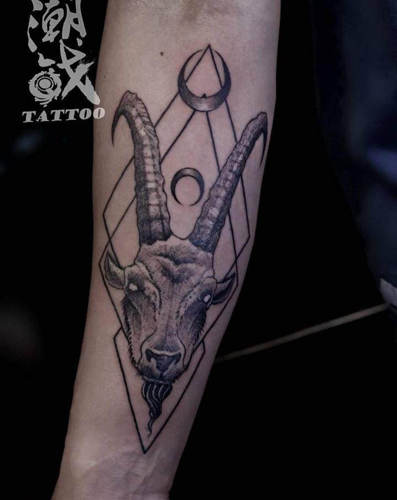 羊头纹身图片_手臂欧美写实几何羊头纹身图案