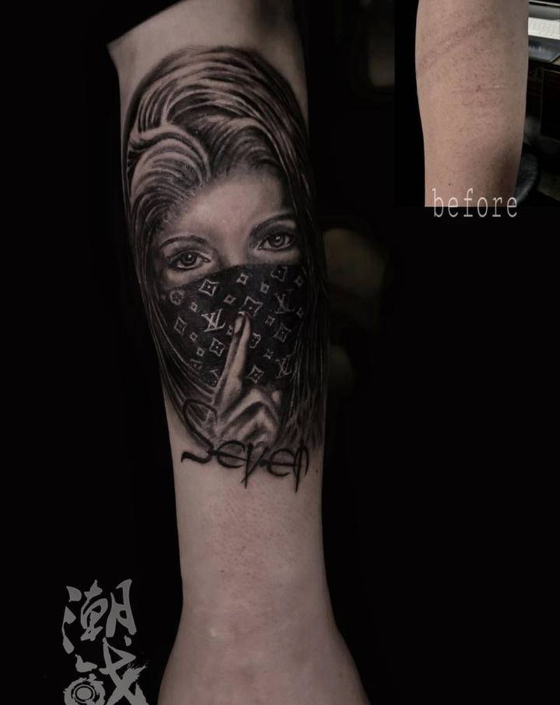 疤痕遮盖纹身图片_手臂欧美写实疤痕遮盖纹身图案