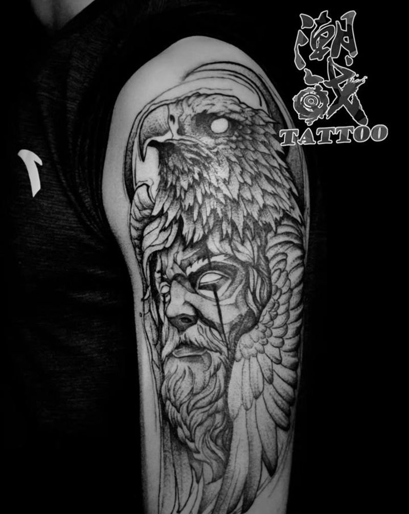 长者纹身图片_手臂欧美写实点刺暗黑纹身图案