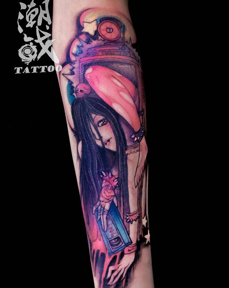 漫画贞子（纹身遮盖）纹身图片_手臂New School遮盖卡通动漫纹身图案