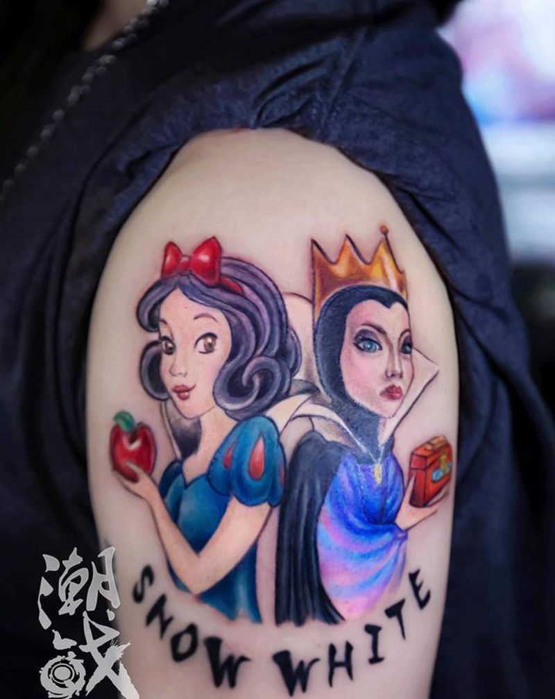 白雪公主纹身图片_手臂New School花体字可爱迪士尼纹身图案
