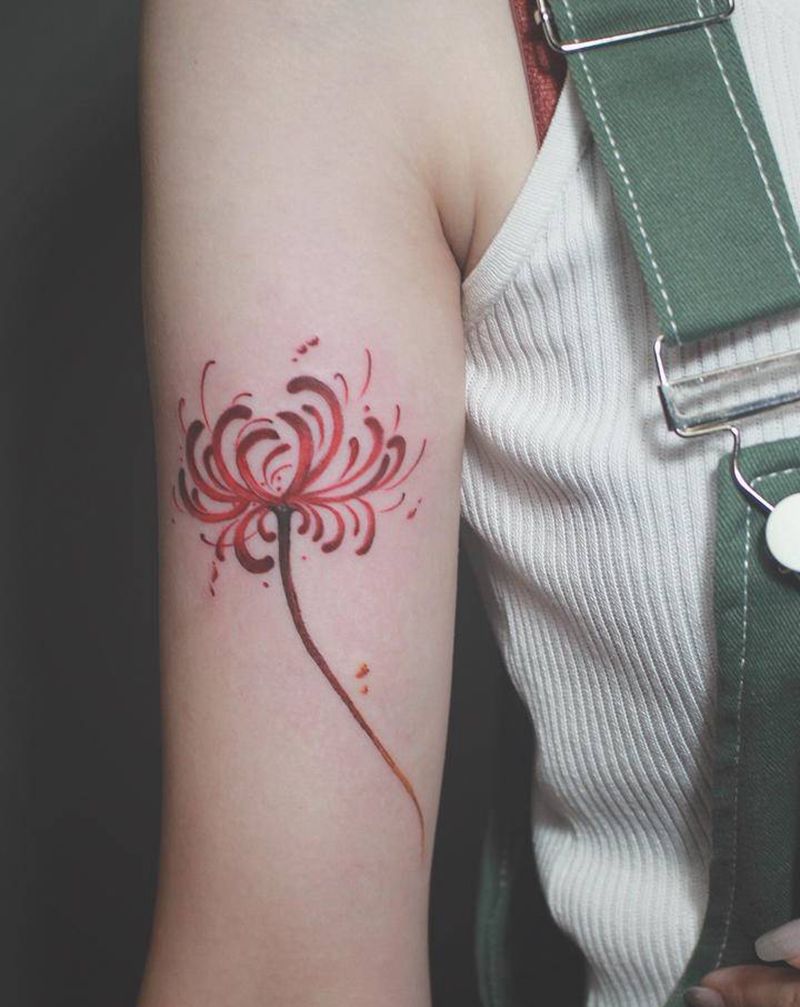 美刻刺青今日小作：彼岸花纹身图片_手部手臂水彩水墨纹身图案