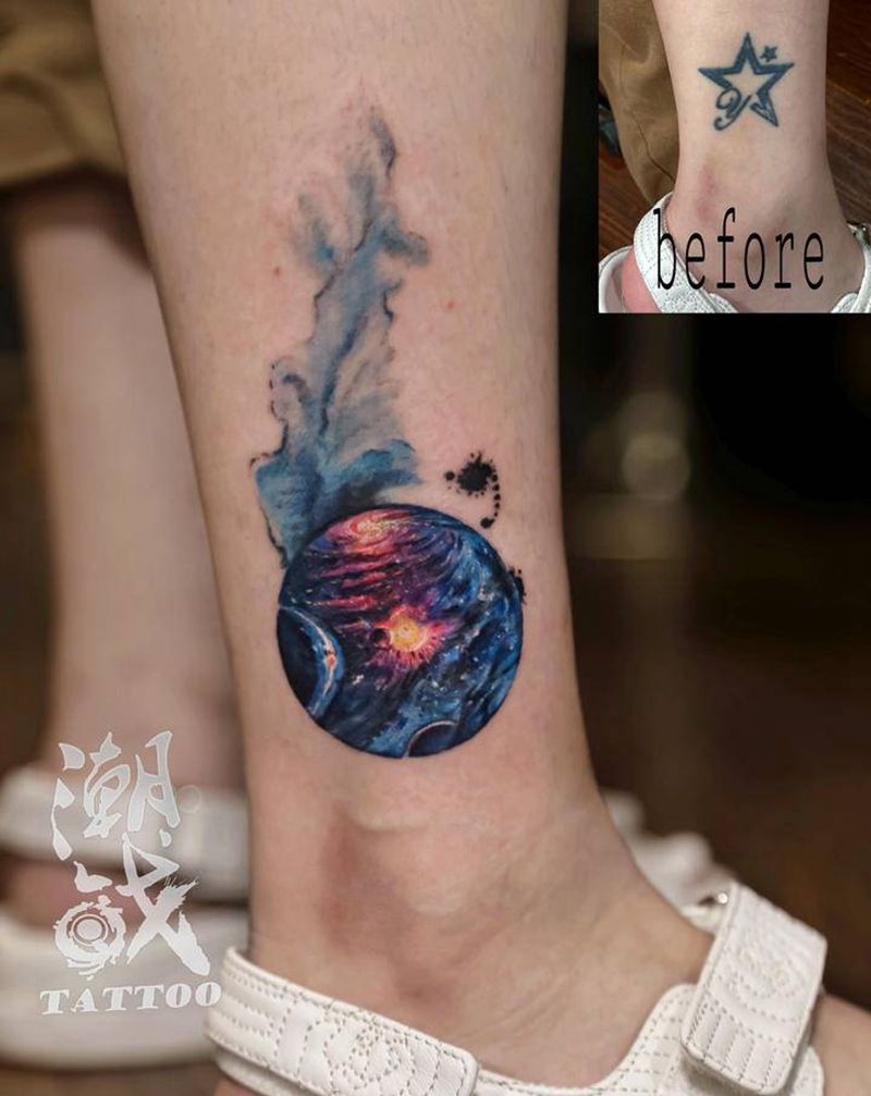 星空（纹身遮盖）纹身图片_脚部New School纹身图案