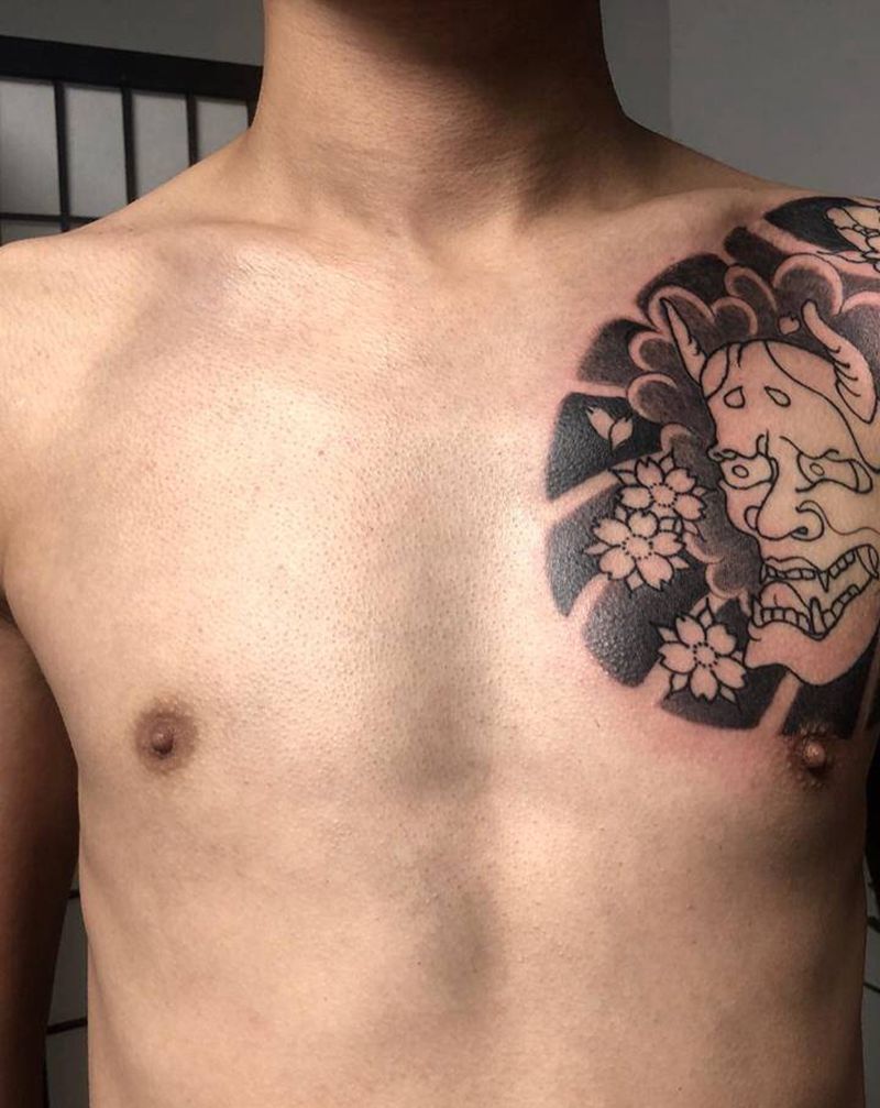 般若半甲纹身图片_手臂胸部老传统纹身图案