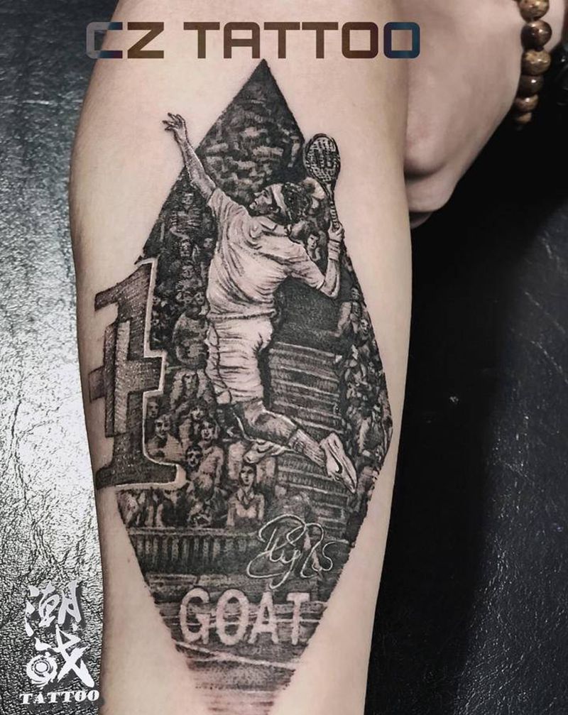 致敬偶像费德勒纹身图片_手臂欧美写实纹身图案