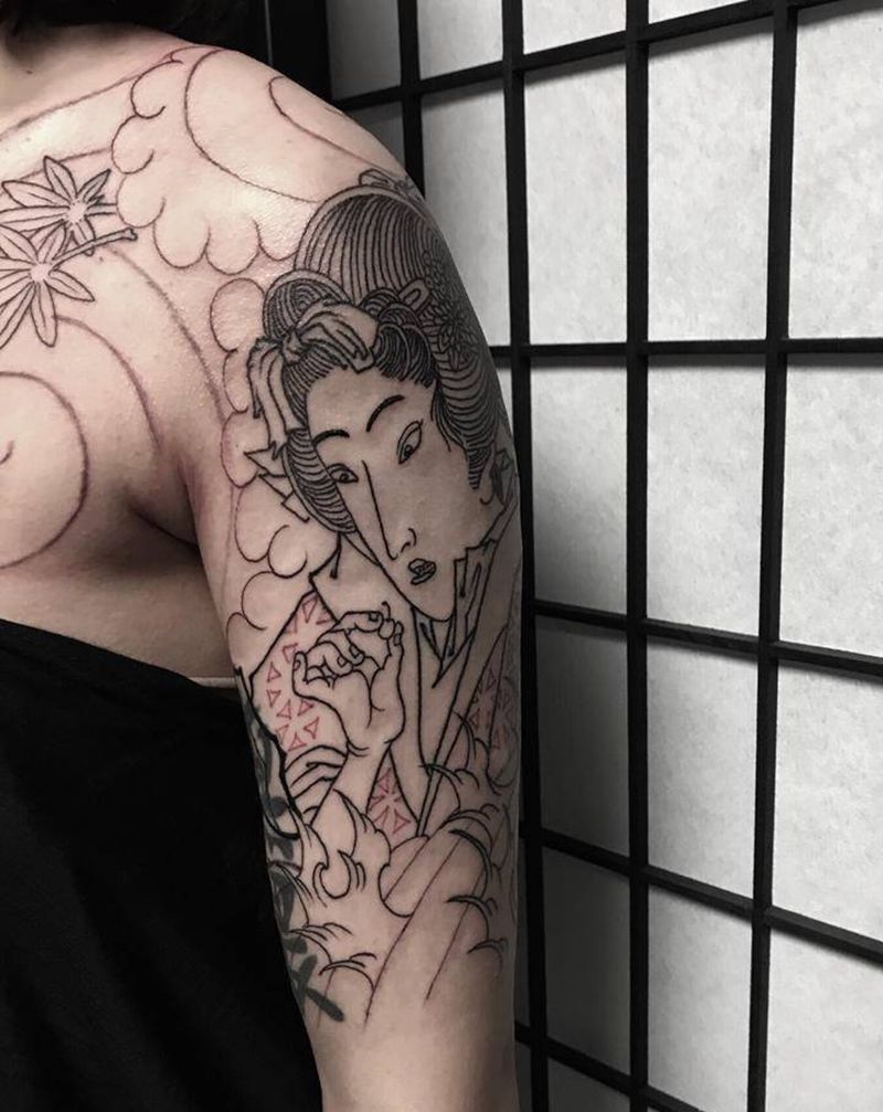 老传统艺妓纹身图片_手臂胸部老传统纹身图案