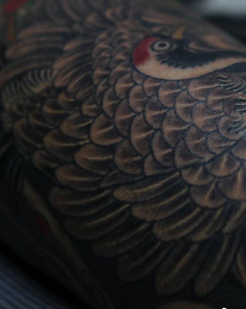 仙鹤纹身图片_腿部新传统纹身图案