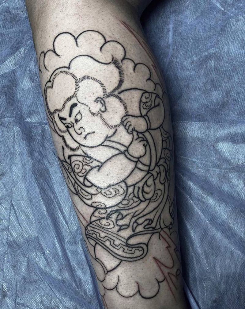 老传统刺青线条纹身图片_腿部老传统纹身图案