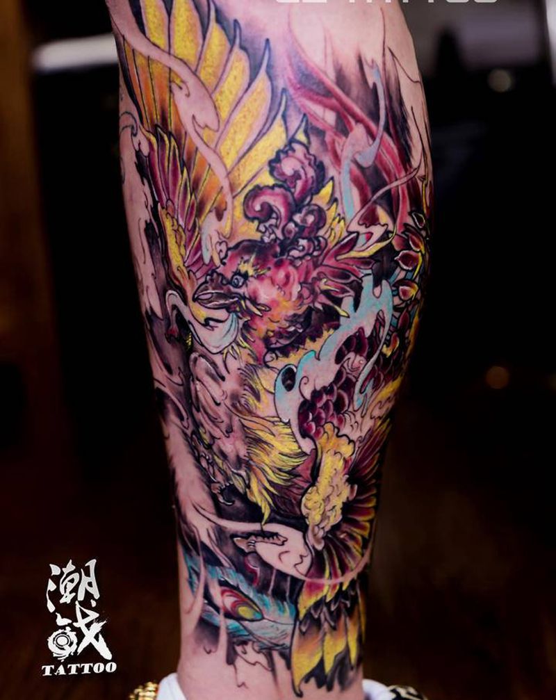 凤凰纹身图片_手臂新传统纹身图案