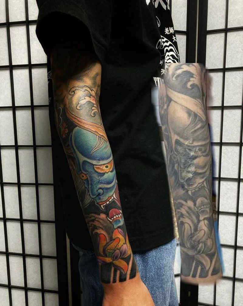 暴力遮盖修改纹身图片_手臂老传统新传统纹身图案