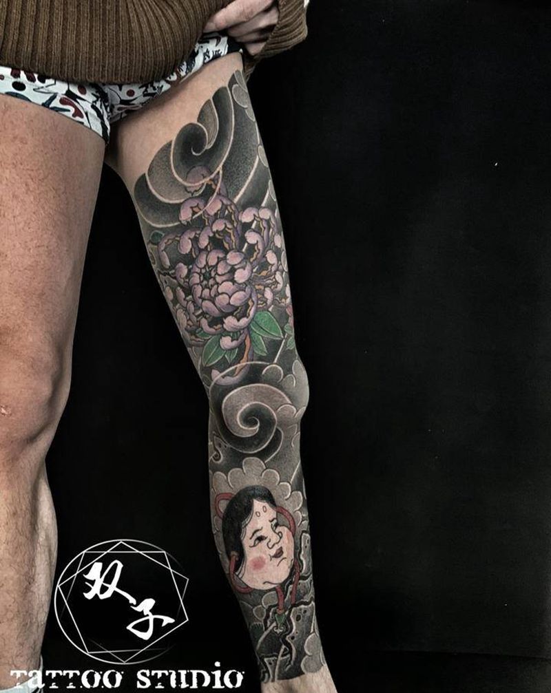 老传统花腿完成纹身图片_老传统纹身图案