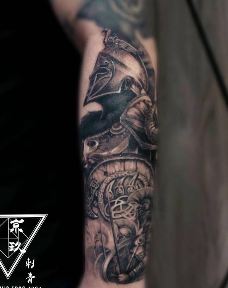 勇士纹身图片_手臂欧美写实纹身图案