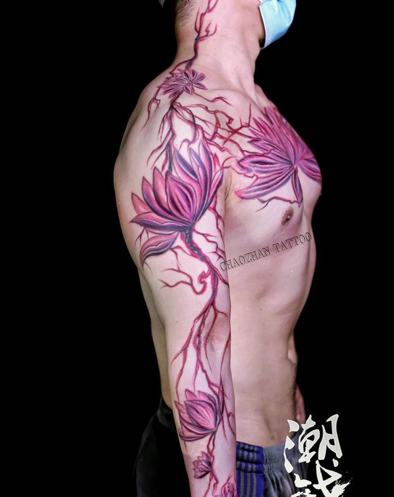 莲花纹身图片_手臂胸部纹身图案