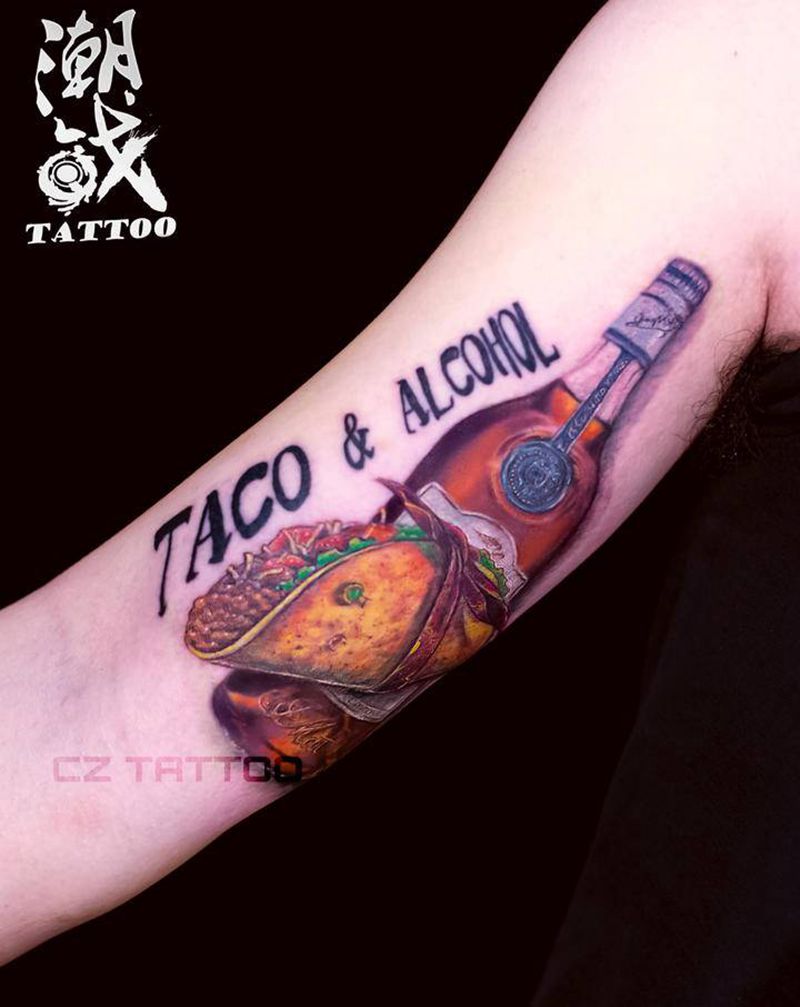 蓝带玉米卷纹身图片_手臂欧美写实纹身图案