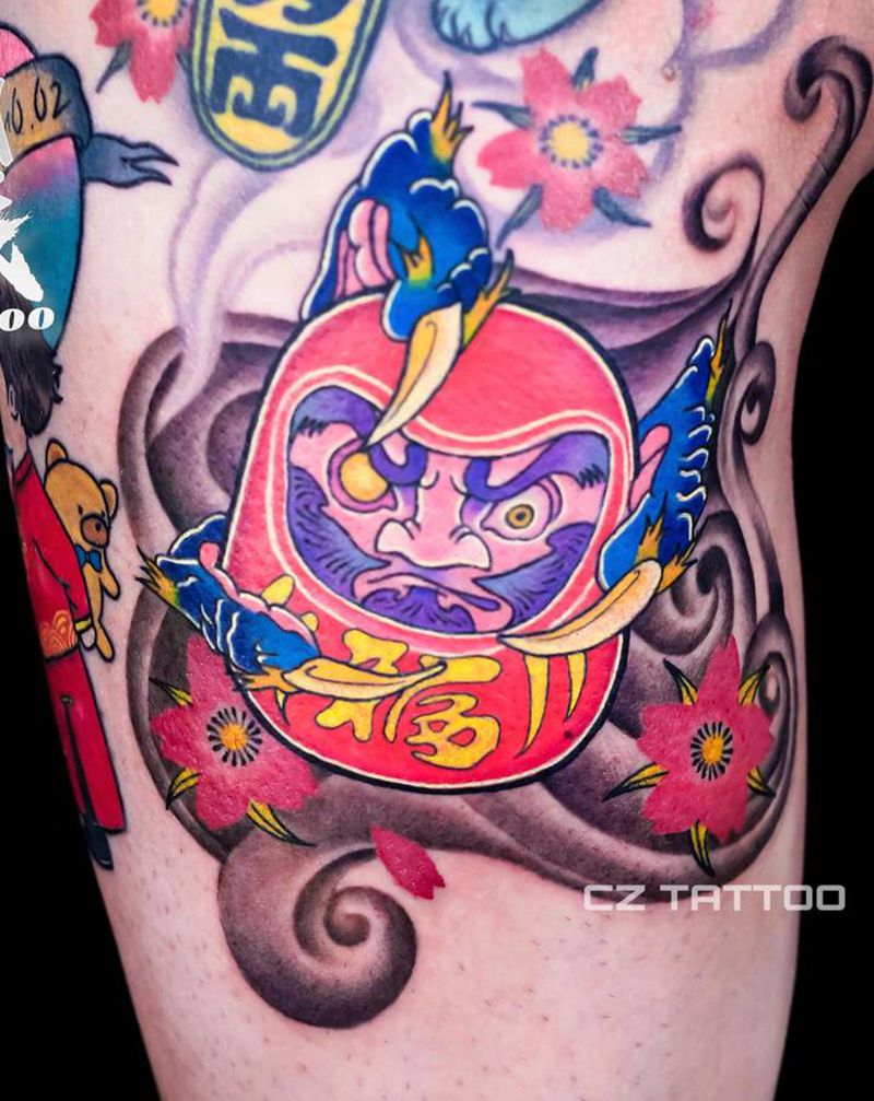 达摩蛋纹身图片_腿部New School达摩蛋传统纹身图案