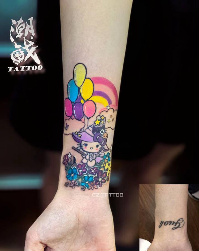 Kitty猫（纹身遮盖）纹身图片_手部New Schoolhello Kitty纹身图案